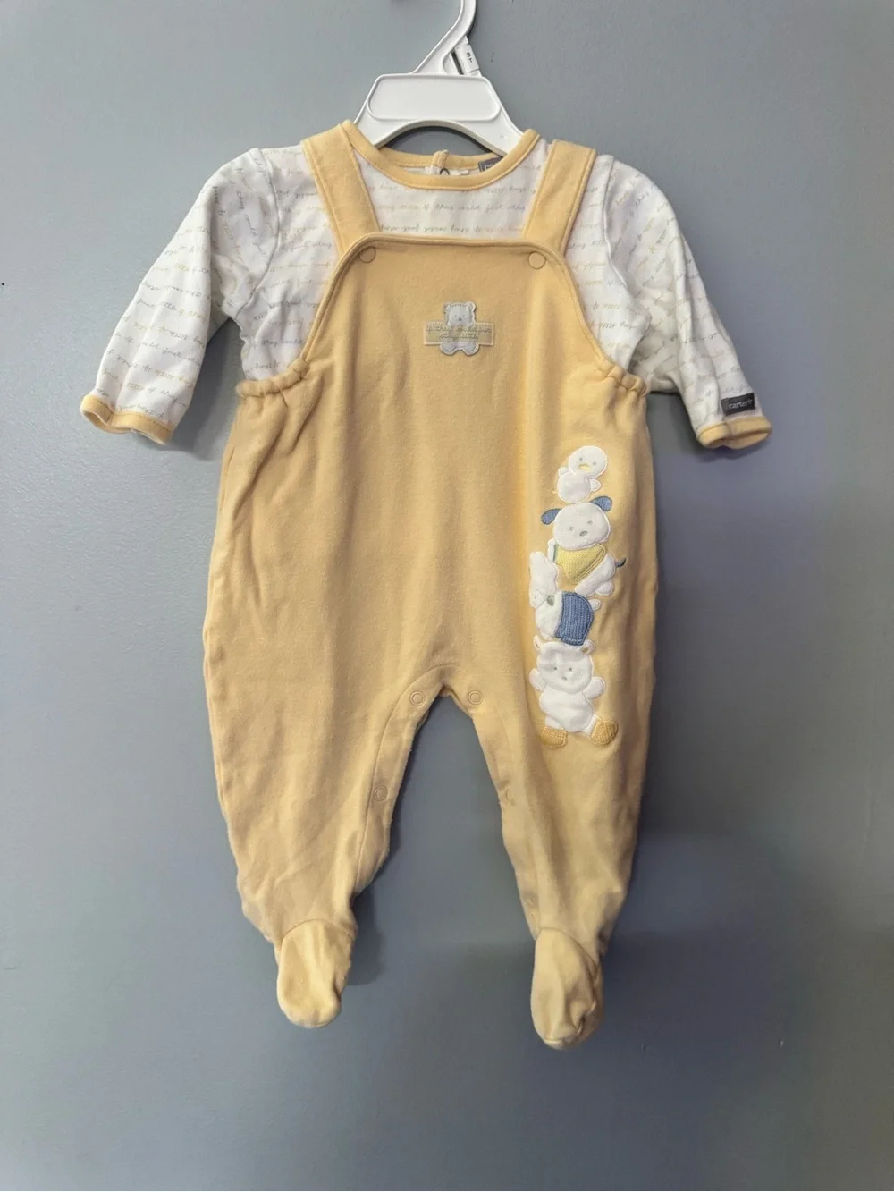 Vintage Carter's Pale Yellow Footed One-Piece with Stacked Animal Appliqués